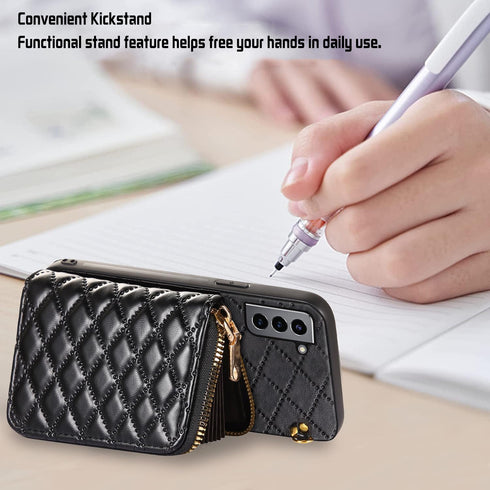 Furiet Detachable Crossbody Strap Wallet Case for Samsung Galaxy S21 Plus, Multi Card Slots and Zipper Purse Cover