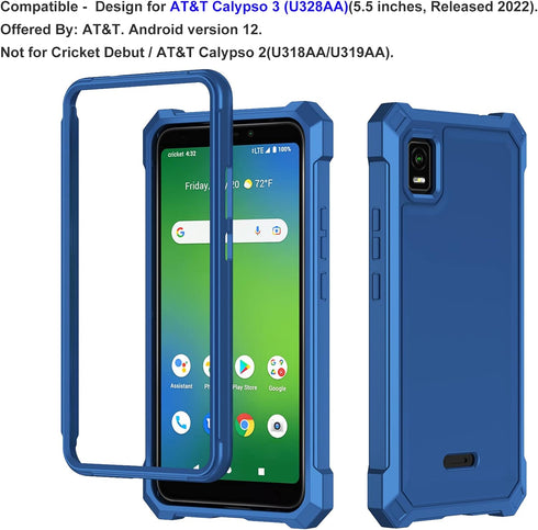 Ailiber for AT&T Calypso 3 Case, AT&T Calypso 3(U328AA) Phone Case with Screen Protector, 2 Layer Structure Protection, Shock-Absorbing Corner TPU Bumper, Heavy Duty Phone Cover for ATT Calypso 3-Blue