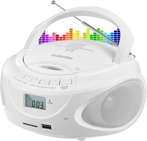 Gelielim Portable CD Player Boombox with AM/FM Radio, Bluetooth Speaker, Supports CD/USB/SD/BT/AUX, Gifts for Parent