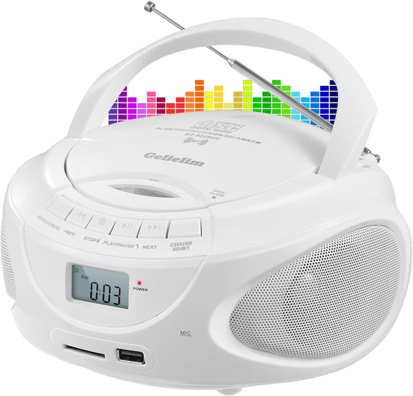 Gelielim Portable CD Player Boombox with AM/FM Radio, Bluetooth Speaker, Supports CD/USB/SD/BT/AUX, Gifts for Parent