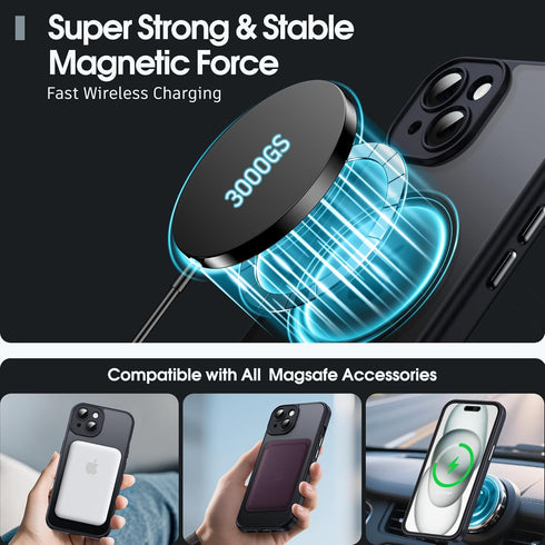 Flyzoo 15 6.1", Magnetic Matte Case for iPhone - Compatible with MagSafe, Full Camera Protection, Slim Translucent