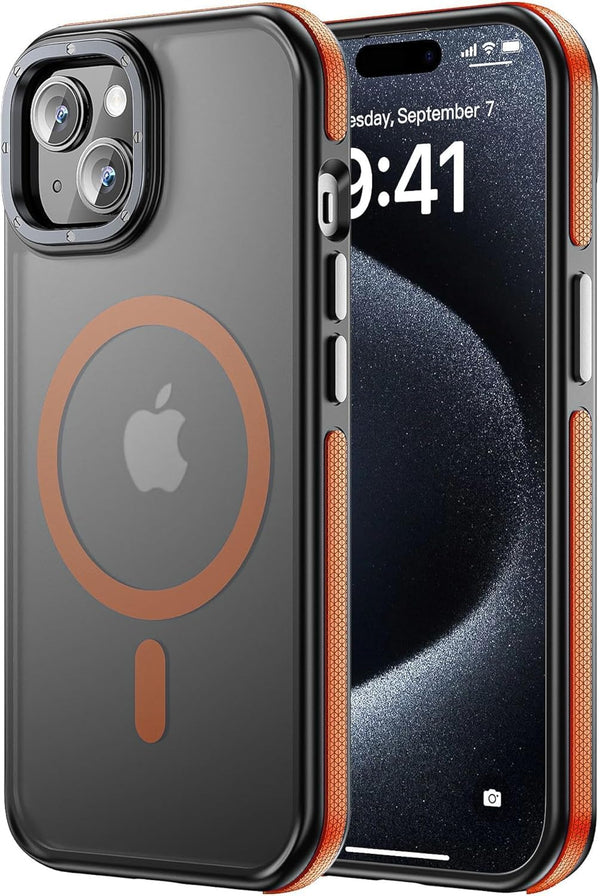Tigowos iPhone 15 Case, Bumper Orange, Matte Skin Feeling, 10FT Drop Resistant, Fits MagSafe