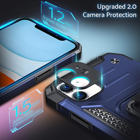 Anqrp iPhone 11 Case, Military Grade Protective Cover with Enhanced Metal Ring Kickstand, Blue