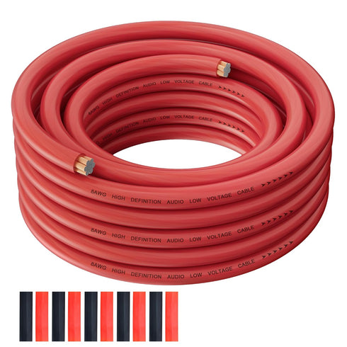 8 Gauge Wire (50ft Red), Translucent Power Ground Cable, CCA Primary Automotive Wire, Battery Wire, Car Audio Wire,