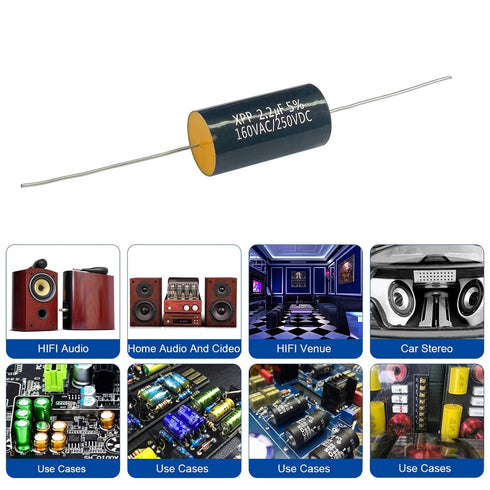2PCS 250V 2.2UF Capacitor Frequency Divider Capacitance Audio Speaker Capacitor Polypropylene Film Non-Polarity
