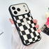 SOKAD 3D 17 Checkered Phone Case for iPhone Pro Max with Finger Strap Kickstand, Cute Checkerboard Design with Finger