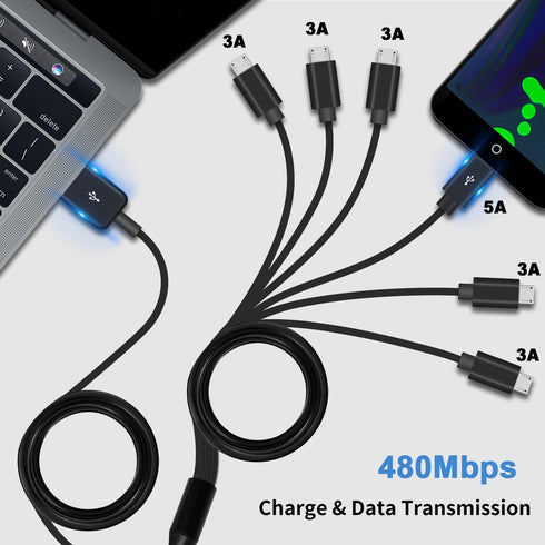 Poyiccot Micro USB Splitter Cable, 6 in 1 Micro USB Charger Cable, Micro USB Multi Charging Cable, USB 2.0 Type A Male to 6 Micro USB Male Splitter Adapter for Cell Phones and More, 1.5ft