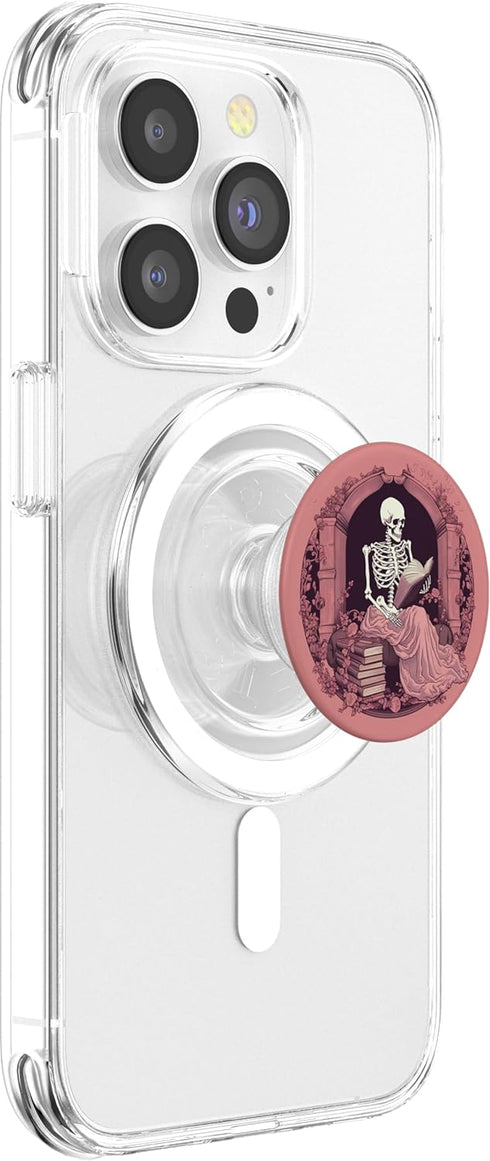 PopSockets PopGrip for MagSafe Librarian Skeleton Gothic Goth Book Reading Lover Pink