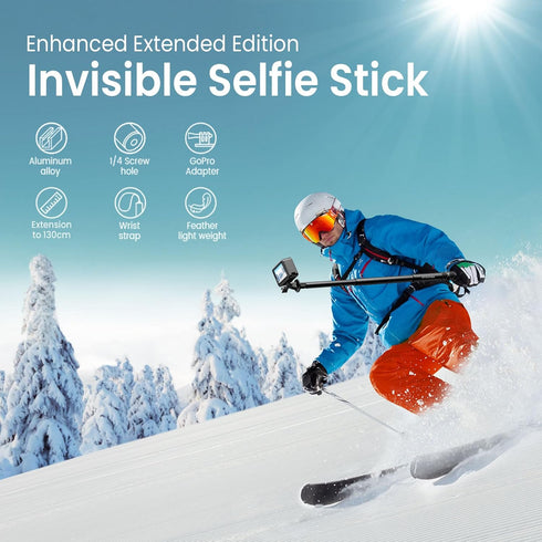 VYVIYON 130cm Stick,1/4" X4 X5 Invisible Selfie Extended Monopod Pole with Adapter Compatiable with DJI Sports Camera