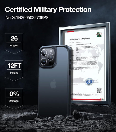 TORRAS Upgraded Shockproof Case for iPhone 13 Pro Max, Military Grade Drop Protection, Translucent Matte Slim Case,
