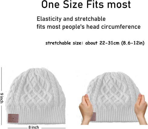 Wireless Beanie Headphone Hat for Women, Winter Knit Cap with Built-in Stereo Speakers Mic for Outdoors Sports Running