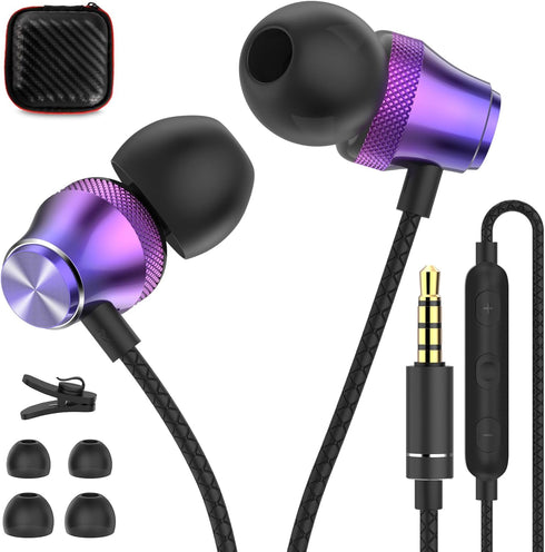 Wired Earbuds with Mic for Laptop PC Chromebook, Noise Cancelling Ear Buds with 3.5mm Plug for Samsung A25 A15 A32 A52