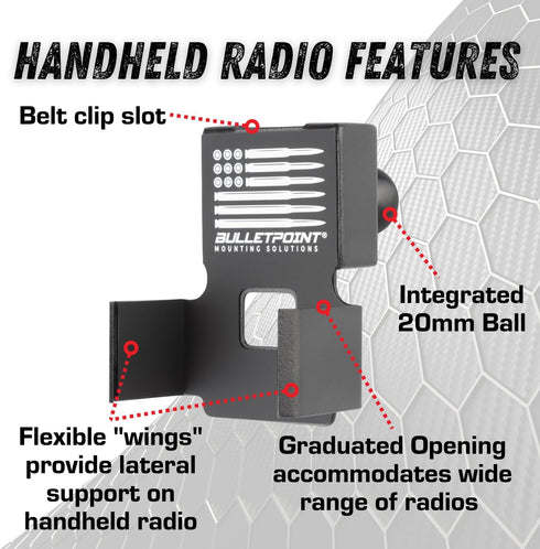 Bulletpoint Aluminum Two-Way Handheld Radio Walkie-Talkie Holder with 20mm Ball Mount