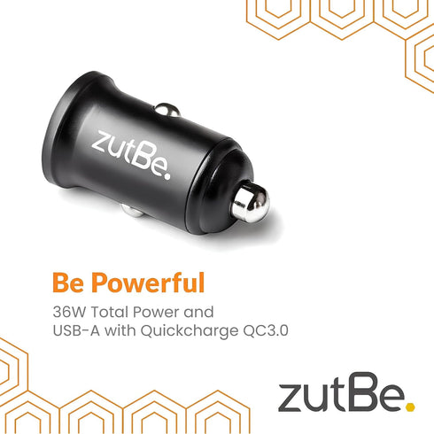 Dual USB-A 36W Compact Metal Fast Car Charger with QC 3.0 for iPhone and Samsung Galaxy