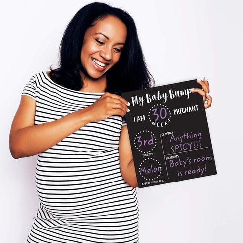 My Baby Bump Pregnancy Timeline Dry Erase Sign - 10" x 12" Black Sign for Monthly Milestone New Mom Photo Prop