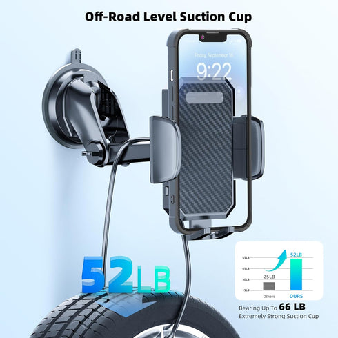 FBB Car Phone Mount, 3in1 Long Arm Suction Cup Holder, Universal Cell Phone Holder for Dashboard, Windshield, Vent