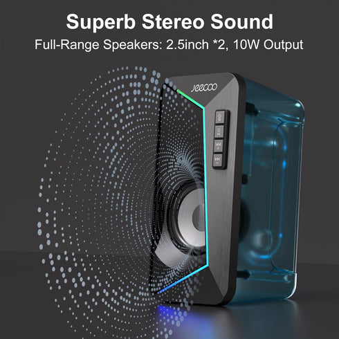 Jeecoo M30 Bluetooth Computer Speakers, PC Gaming Speakers for Desktop with Crisp Stereo Sound, Dynamic LED Modes, Easy-Access Control, 10W - USB-Powered