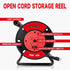 Extension Cord Storage Reel with 4-Grounded Outlets - Heavy Duty Open Cord Reel for 12/3 14/3 16/3 Power Cords