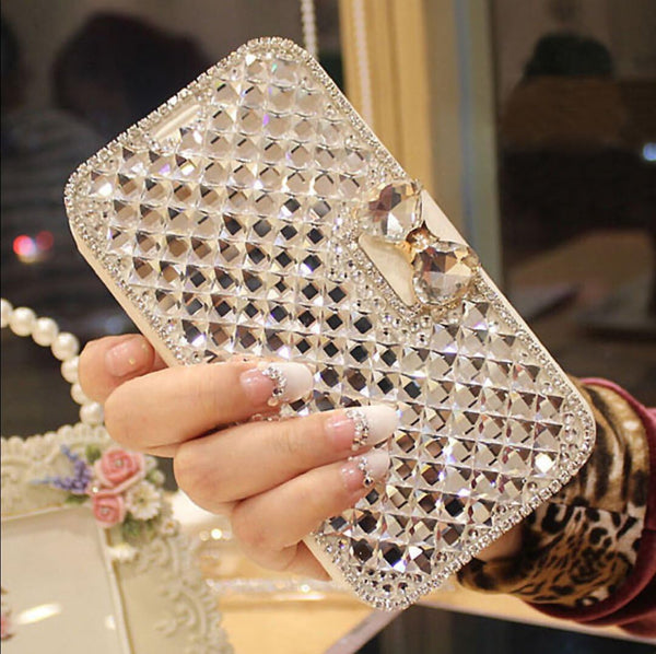 Bonitec iPhone 12 Wallet Case, Luxury Glitter Bowknot Crystal Diamond Flip Stand Case with Card Slot
