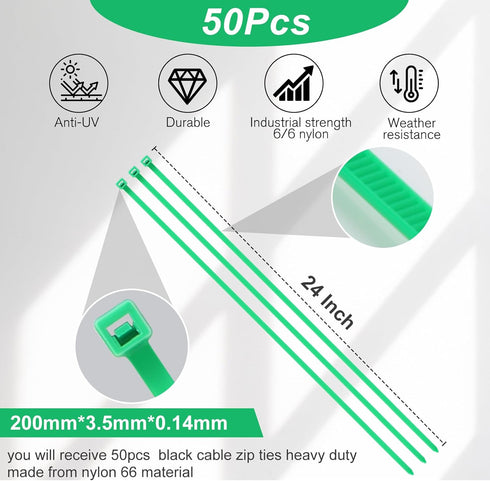 Shappy 50 Pcs Heavy Duty Zip Ties, Strong Large Cable Wire Ties for Bundling Crops and Water Pipes (Green, 24 Inch)