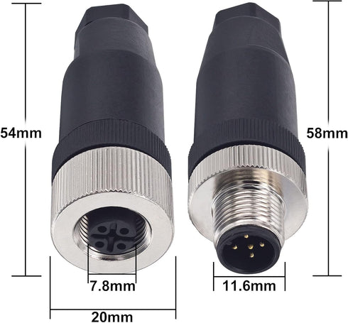 M12 5 Pin Male & Female Socket Panel – 12mm Industrial Circular Connector, Outdoor Waterproof IP67, 4 Sets