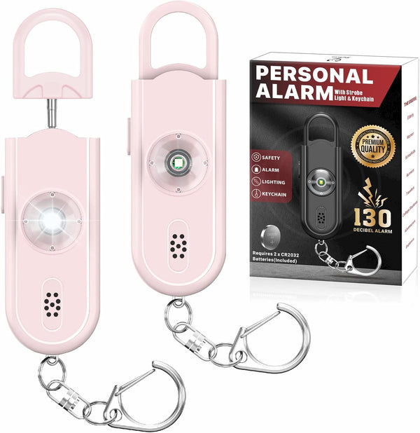 Personal Safety Alarm Keychain for Women 2PCS - 130 dB Loud Defense Siren with LED Strobe Light for Emergency Call