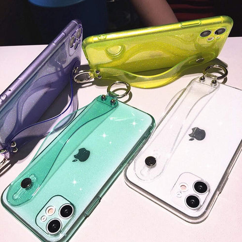 Omorro Bling Girly Case for iPhone 12 Pro Max - Glitter Candy Color Crystal Clear Cover with Adjustable Hand Finger