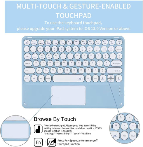iPad Pro 13 inch 2024 Keyboard Case with Mouse, Detachable Bluetooth Touch Keyboard, Built-in Trackpad, Mist Blue