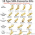 SMA Adapter Kit, 18pcs Gold Plated, Compatible with FPV Antennas, Ham Radio, WiFi Router, etc.
