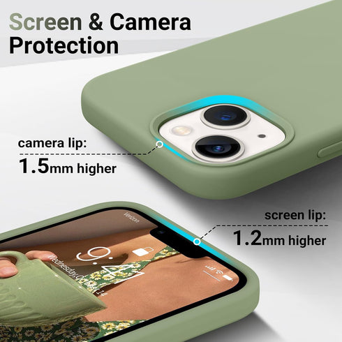 AOTESIER iPhone 13 Mini Case, Tea Green Liquid Silicone, Shockproof, Slim 5.4" Cover with Soft Anti-Scratch Lining.