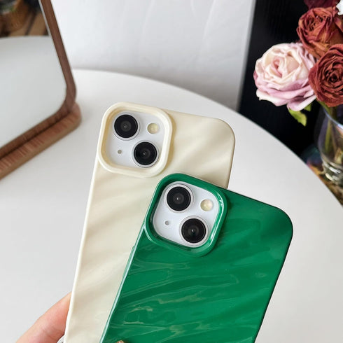 Caseative iPhone 14 Case, Water Ripple Pattern Curly Wave Shape, Soft Compatible Cover - White