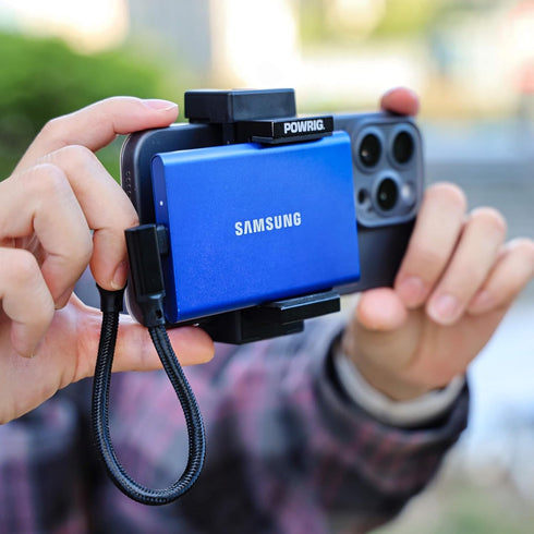 SSD Holder for iPhone 15 Pro Max/15 Pro, SSD Mount with USB C to USB-C Cable, External SSD T7 T5 for Video Shooting
