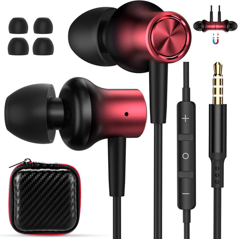 Magnetic Wired Earbuds for Samsung Galaxy A15 A14 A13 A12 A03s, Noise Canceling HiFi Stereo for iPhone 6 6s 5