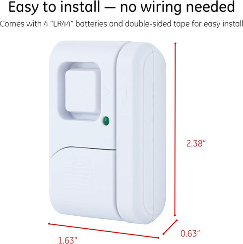GE Personal Security Window and Door Alarm, 4 Pack, DIY Protection, Burglar Alert, Wireless Chime/Alarm, Easy Installation, Home Security, Ideal for Home, Garage, Apartment and More,White, 45174