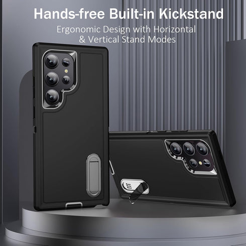 BaHaHoues Shockproof Case for Samsung Galaxy S24 Ultra, Black, with Built-in Kickstand Military Grade Protection