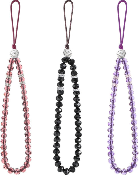 Weewooday 3 Pieces Bling Crystal Beads Cell Phone Lanyard Strap, Hand Wrist Lanyard Strap, Beaded Women's Wristlet