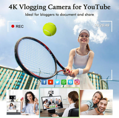 DSOEKEU 4K Lens,48MP 16X Digital Camera for Photography with Front and Rear Autofocus Vlogging Camera