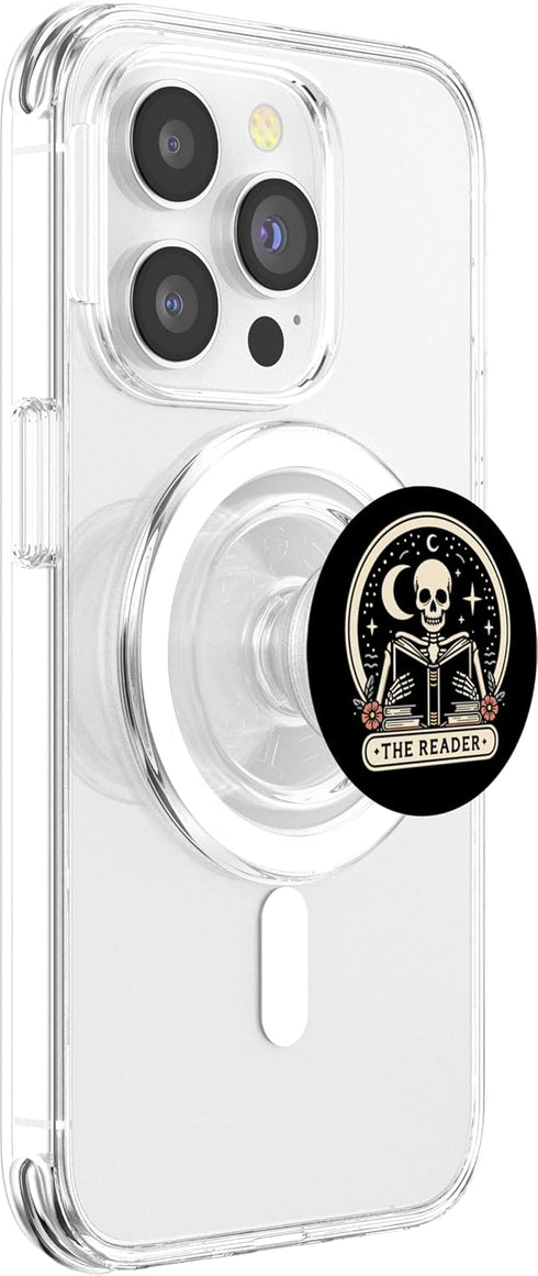 PopSockets MagSafe PopGrip for iPhone, The Reader Tarot Skeleton Gothic Bookish Lover