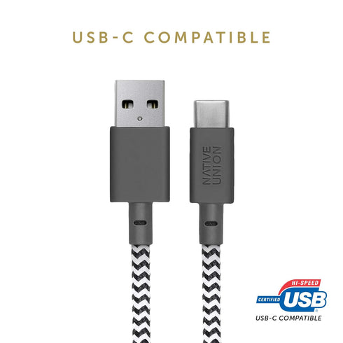 Native Union Belt Cable USB-C to USB-A - 4ft Ultra-Strong Charging Cable with Leather Strap Compatible with iPhone 15, Samsung Galaxy Z Fold 5, Flip 5 / S23 Ultra, Pixel 7 Pro, iPad Pro (Zebra)