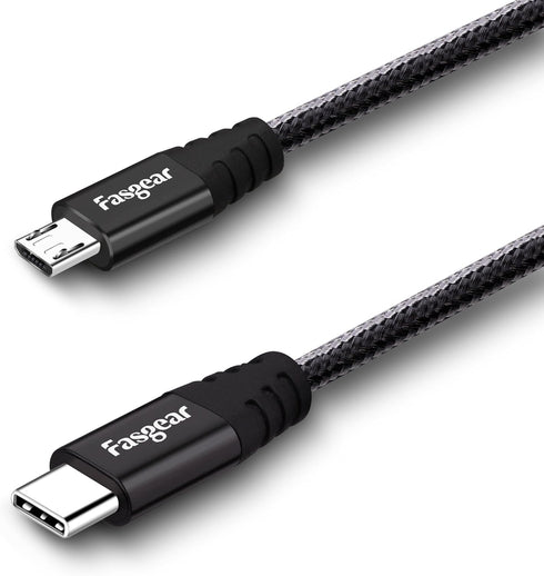 Fasgear 30cm Nylon Braided USB C to Micro USB Cable, compatible with Galaxy S7/S6, HTC One/10, and more (Black)