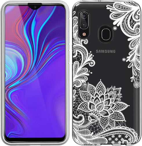 for Galaxy A20 Case - Shockproof Clear Floral Soft TPU Slim Phone Cover for Samsung Galaxy A20, White Mandala