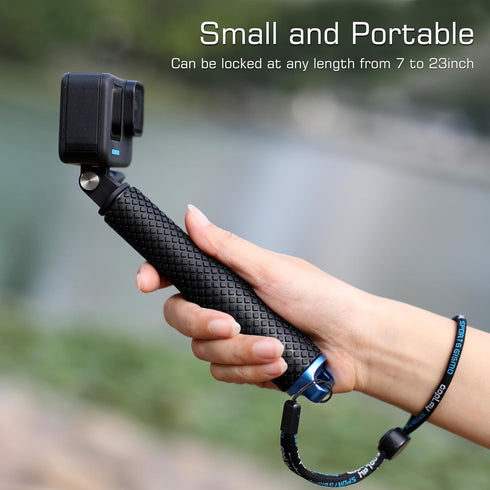 Waterproof 7''-23'' Pole Selfie Stick Monopod for Gopro Hero, Insta360, AKASO, DJI OSMO, Aluminum, Pocket Size