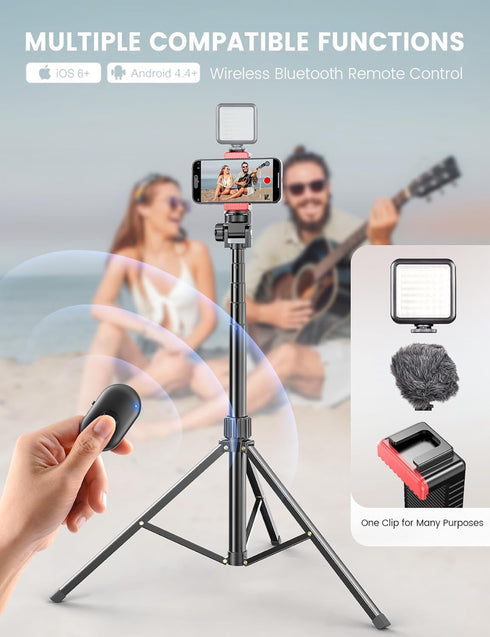 Pnitri 71'' 15/14/13 S23/S22 Phone Tripod Stand, Extendable Reinforced Aluminum Phone Stand with Wireless Remote