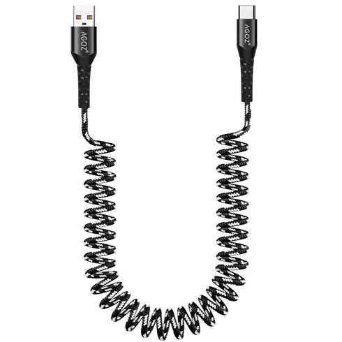 AGOZ Braided Type C Fast Charger Data Sync Cable for ZTE Grand X MAX 2, ZMAX PRO, Axon M, Coiled