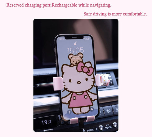 Cute Phone Mount for Car, Pink Cat Air Vent Clip Car Phone Holder Mount, Pretty Car Accessories for Women and Girls