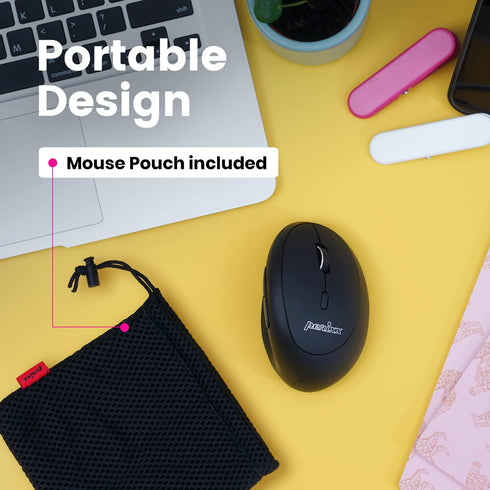 Perixx PERIMICE-819B Bluetooth Portable Vertical Mouse, Wireless 3-in-1 Multi-Device, Silent-Click, Black
