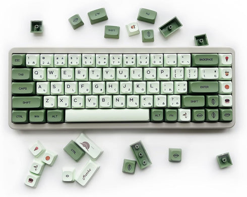 XDK Custom Keycaps Set, 124 Keys PBT XDA Dye-Sub Cute Matcha Green Japanese Keycaps for Mechanical Keyboards