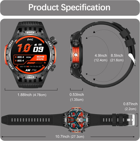 Military Smart Watch for Men, 1.46" Outdoor Tactical Sports Smartwatch, Fitness Watch with Call Function, Black