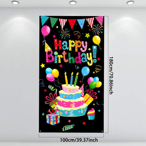 Tatuo Colorful Happy Birthday Banner Door Cover, Photography Party Supplies for Home Outdoor
