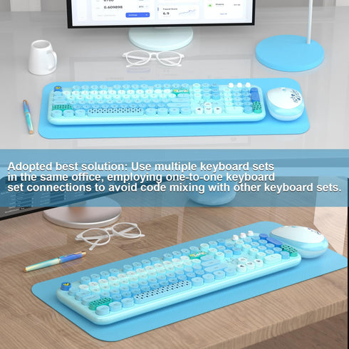 Wireless Keyboard Mouse Combo - MOFII 104 Round Keys Full-Size Cute Colorful Keyboard and Mouse for PC/Mac